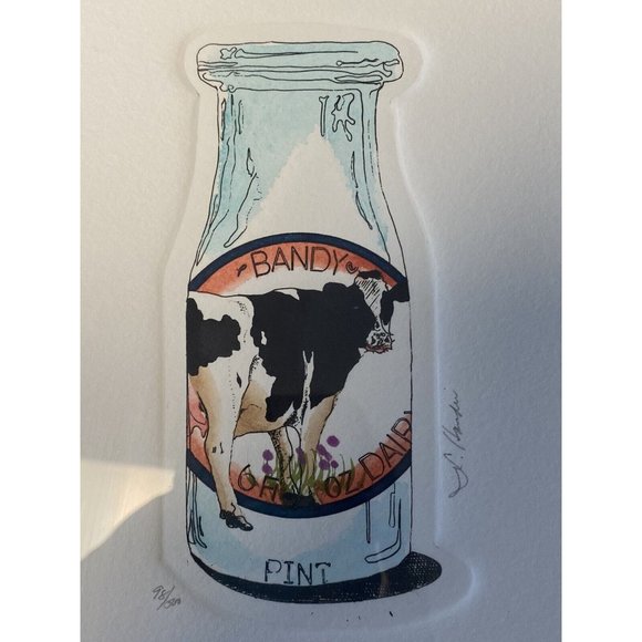 Darlene Hardie Cow Milk Bottle Etching Print Colored Framed Signed Farmhouse - Picture 2 of 9